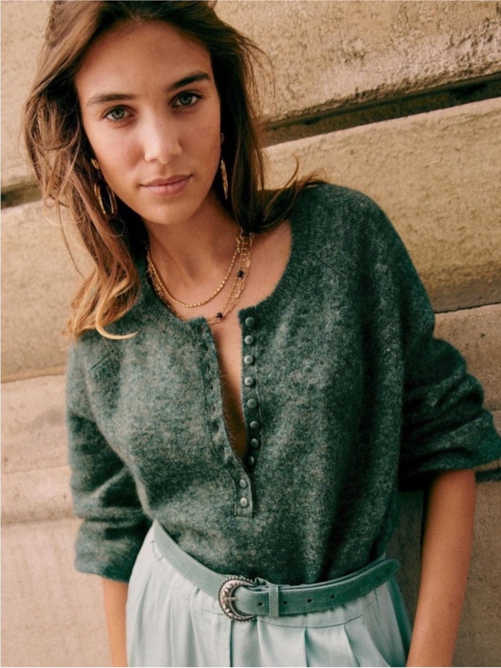 Sezane Leon Jumper in Sage Green, S